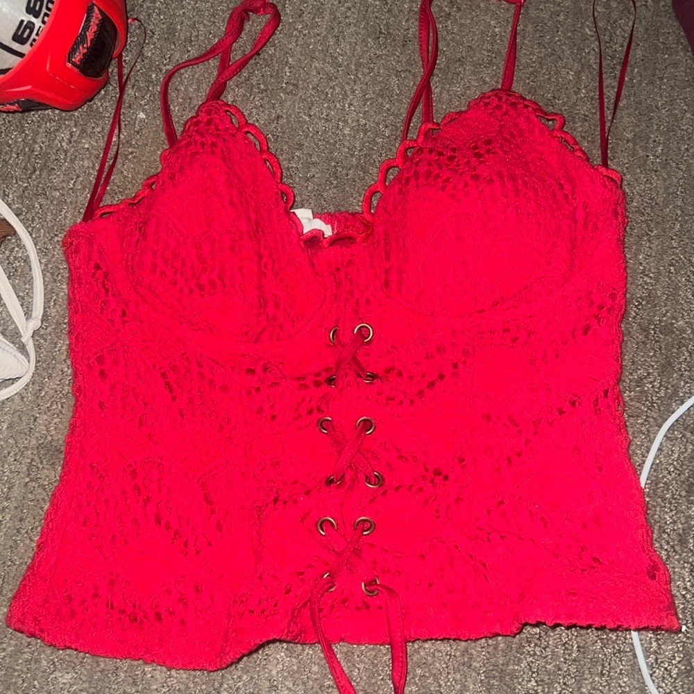 Red lace up top